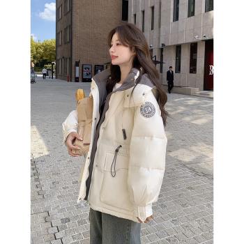 白色學院風羽絨服女冬季新款2024韓系時尚連帽白鴨絨保暖加厚外套