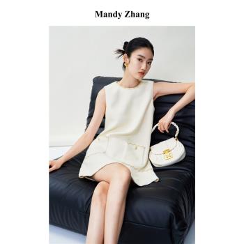 MandyZhang高階白設計感小香風背心禮服連衣裙女法式氣質溫柔裙子