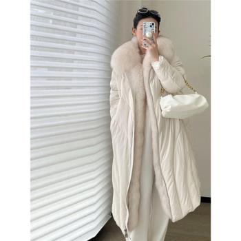 MJAE高階鵝絨羽絨服女中長款24冬季新款真狐貍毛領可拆卸皮草外套