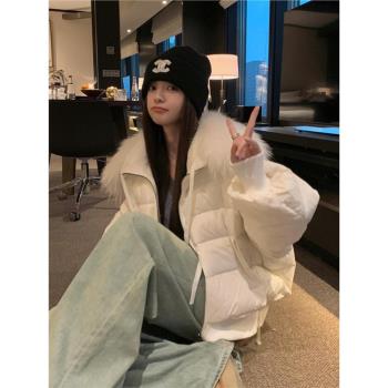 MJAE大毛領短款羽絨服女小個子2025冬季新款時尚保暖白鴨絨厚外套