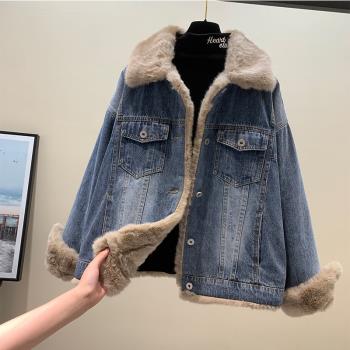 歐洲站羊羔毛派克服女2024年冬季新款韓版寬松加厚牛仔外套潮ins