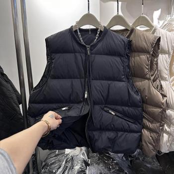 歐洲站2024年秋冬新款時尚羽絨棉服馬甲女抽繩保暖坎肩無袖上衣潮