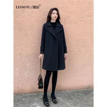 黑色雙面羊絨大衣女小個子2024秋冬新款高階感正肩修身羊毛呢外套