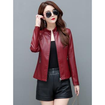 真皮皮衣女短款2024春秋新款立領大碼休閑皮夾克韓版修身小外套潮