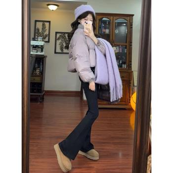 短款超好看紫色羽絨服女冬季小個子加厚90白鴨絨麵包服立領外套潮