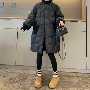 歐洲站圓領保暖羽絨服女2024年冬季新款大碼胖MM時尚減齡長款外套