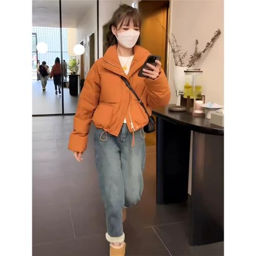 歐洲站2025年秋冬新款立領短款橘色棉服女減齡加厚面包服棉衣外套