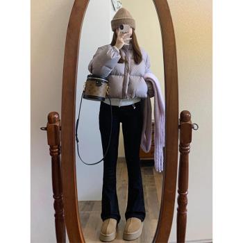 紫色短款白鴨絨羽絨服女冬季設計感小個子寬松立領麵包服棉襖外套