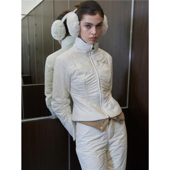 kerli2024原創抽褶珍珠燙鉆修身羽絨服滑雪服
