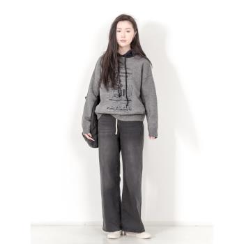 KNgs 秋冬復古風小眾寬松套頭卡通印花連帽長袖針織衫毛衣女上衣