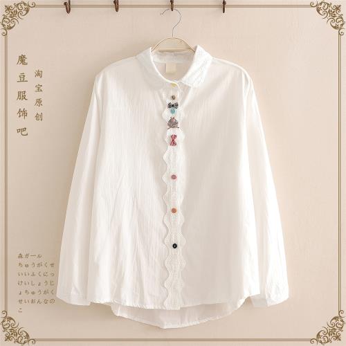 12-13-14-15-16歲大童初中學生波點純棉寬松襯衫女可愛小清新襯衣