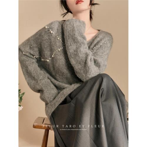 喬與花樽灰色法式v領毛衣2025年春季新款miu里miu氣穿搭慵懶上衣