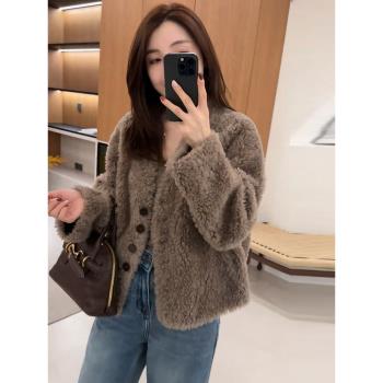 美拉德羊羔毛外套女秋冬氣質高階感小香風皮毛一體大衣搖粒絨上衣
