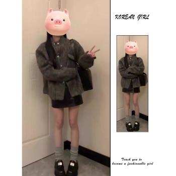 灰色小香風毛呢外套女秋冬季高階感圓領單排扣加厚保暖呢子大衣潮