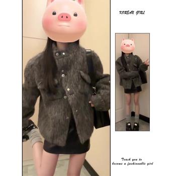 小香風灰色毛呢短外套女2025秋冬季韓系高階感加厚保暖單排扣大衣