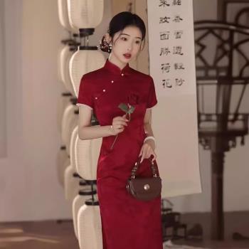 愛紅旗袍敬酒服新娘改良高階感訂婚結婚禮服女年輕款新中式連衣裙