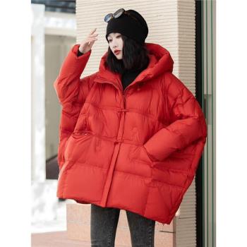 90%白鴨絨羽絨服歐版大碼女裝2024年冬季新款胖mm中長款寬松外套