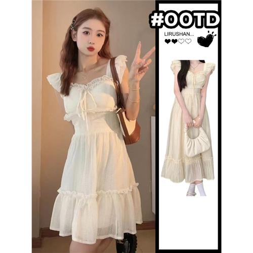 法式小個子初戀溫柔風小飛袖連衣裙子氣質冷淡風2026新款夏季女裝