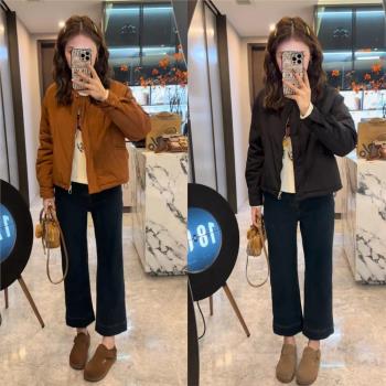 歐洲站時尚洋氣休閑夾棉外套女秋冬2024年新款寬松加厚短款棉服潮