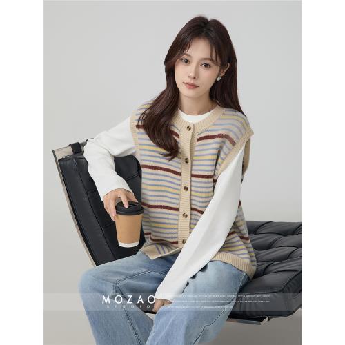 「摩造」疊穿休閑坎肩馬甲背心女2025秋季新款寬松無袖針織上衣