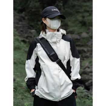 WASSUP沖鋒衣女士三合一可拆卸外套潮牌戶外防風防水保暖登山服