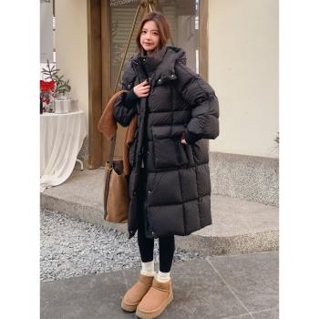 黑色中長款羽絨服女冬季2025年新款高階感超好看保暖加厚鴨絨外套