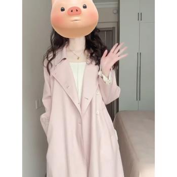 粉色風衣外套女2025新款春季中長款氣質英倫風雙排扣百搭顯瘦外套