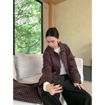 秋季新款高品質顯氣質中長款翻領風衣外套女休閑寬松慵懶風大衣潮