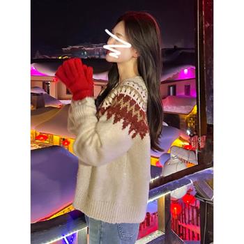 超好看小個子紅色加厚毛衣女秋冬季2024新款爆款外套針織上衣開衫
