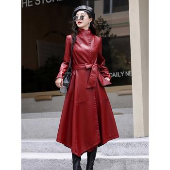 海寧真皮皮衣女中長款2024新款韓版修身顯瘦綿羊皮風衣大碼外套潮