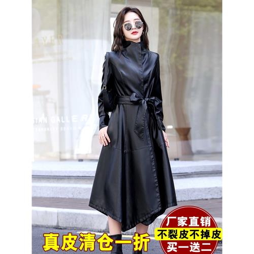 海寧真皮皮衣女中長款2025新款韓版修身顯瘦綿羊皮風衣大碼外套潮