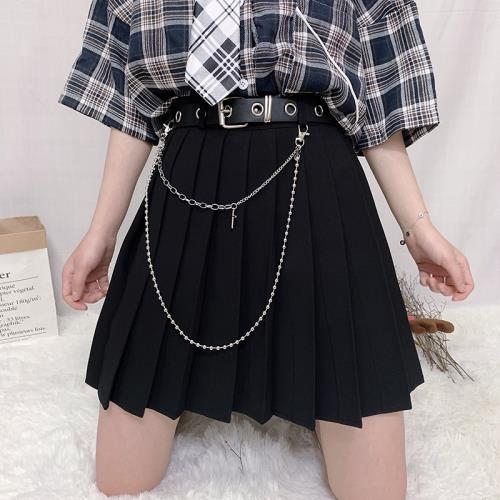 黑色JK百褶裙女夏新款朋克半身裙設計感女小眾大碼胖mm學生工裝裙