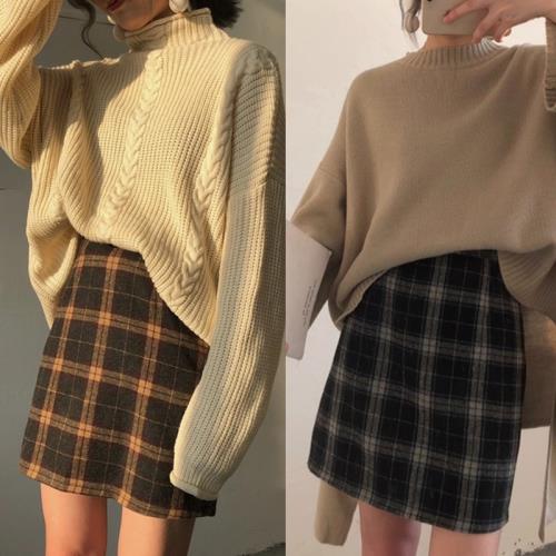 大碼加厚格子毛呢a字裙女2025新款適合胯大胖mm顯瘦復古半身短裙