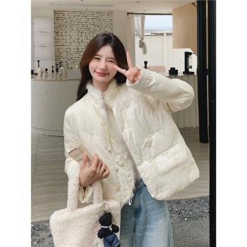 新中式國風水貂絨拼接羽絨服女冬短款小香風加厚保暖90白鴨絨外套