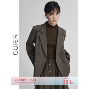 「GUIER」棕色西裝外套女2025年春秋裝高級復古氣質法式西服上衣