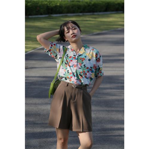 法式復古設計感小眾絲滑短袖襯衫