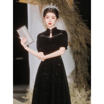 黑色晚禮服裙女高階輕奢小眾宴會主持人長裙指揮合唱演出服成人禮
