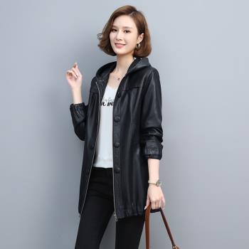 海寧真皮皮衣女中長款2024春秋新款中年媽媽大碼綿羊皮風衣外套潮