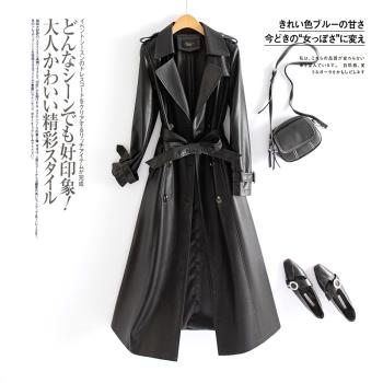2024春秋新款海寧真皮皮衣女中長款韓版修身顯瘦氣質綿羊皮風衣潮