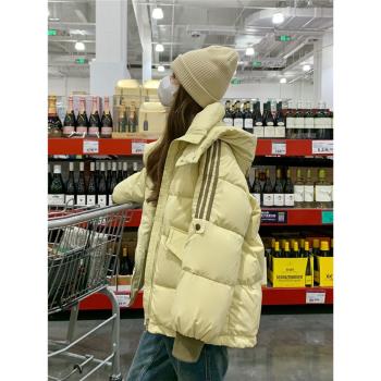 黃色連帽羽絨服女冬季短款2025新款學院風加厚麵包服90白鴨絨外套