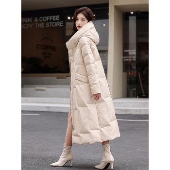 海寧皮衣真皮羽絨服女中長款2024冬季新款大碼寬松皮草外套綿羊皮