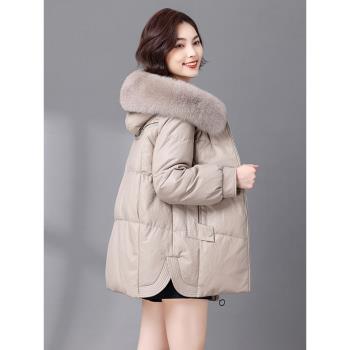 海寧真皮皮衣羽絨服外套女短款2024年冬季新款綿羊皮狐貍毛領皮草