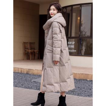 2024冬季新款海寧真皮羽絨服女中長款綿羊皮韓版顯瘦連帽皮衣外套
