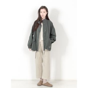 KNgs 秋季復古風慵懶寬松中長款水洗棉立領工裝風衣外套女