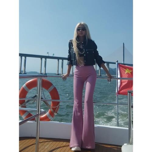 AOAOMISSSHOP鰲鰲原創設計 秋冬款高腰鹿皮絨微喇叭褲長褲