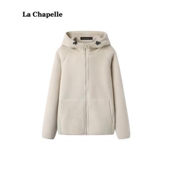 拉夏貝爾/La Chapelle連帽搖粒絨外套女冬季新款抓絨開衫加厚衛衣
