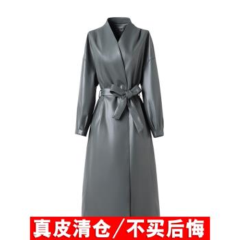 2024秋冬新款海寧真皮皮衣女中長款修身綿羊皮大碼收腰皮風衣外套