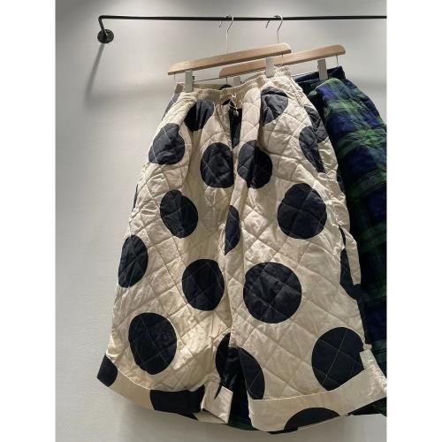 2024冬季女裝新款韓版圓點松緊腰寬松夾棉保暖闊腿褲九分褲棉褲女