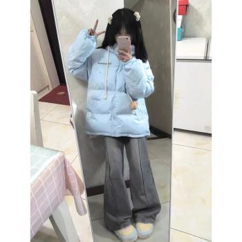 冬季新款美式學院風小個子保暖羽絨棉服外套女設計感小熊棉衣棉襖