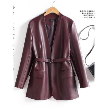海寧真皮皮衣女中長高階感顯瘦氣質綿羊皮2024秋冬新款風衣外套潮